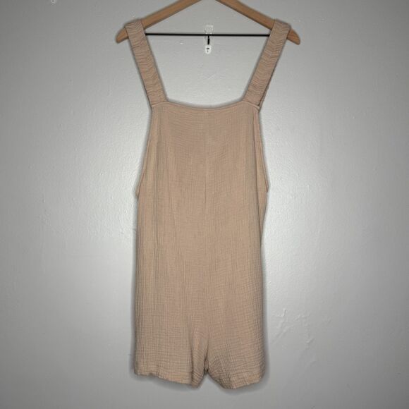 Ces Femme Womens Gauze Shortalls Romper Medium Beige Minimalist Summer Brunch - Picture 1 of 9